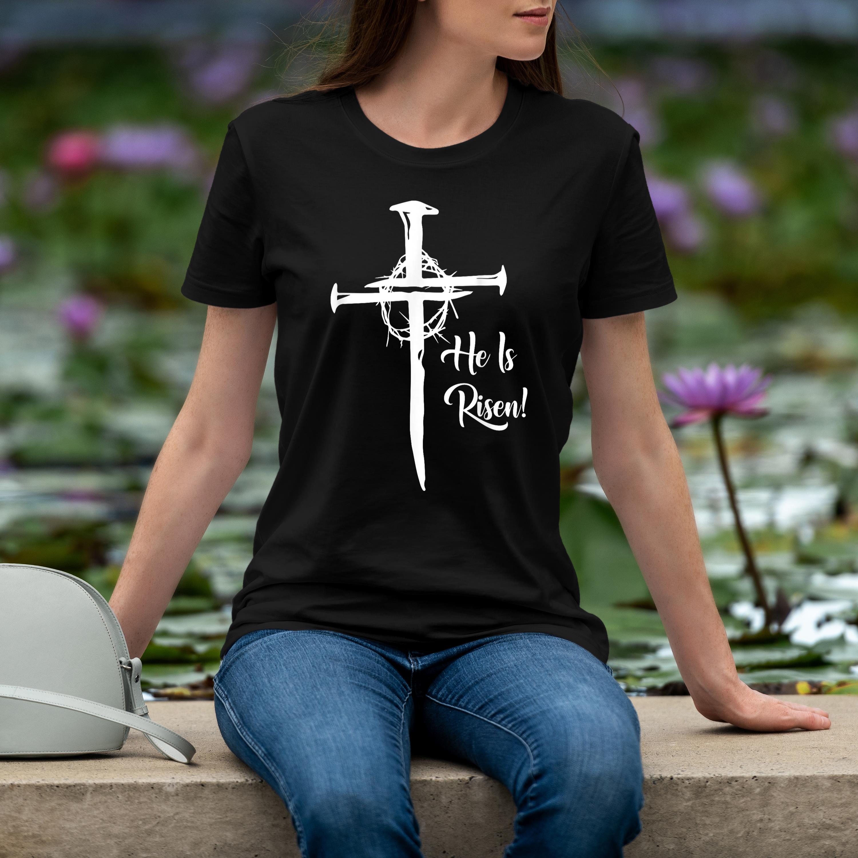 He Is Risen Happy Easter Day Christian Cross Jesus Men Women Shirt 